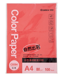 齐心 C6084 A4 80g彩色多功能复印纸 100张 大红色